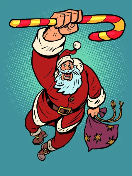 Santa claus avec canne à bonbons de Noël doux, cadeaux de nouvel an — Image vectorielle