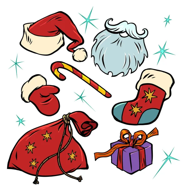 Weihnachtsmann Kleidungsset, Kollektion. Weihnachten und Neujahr Winterferien — Stockvektor