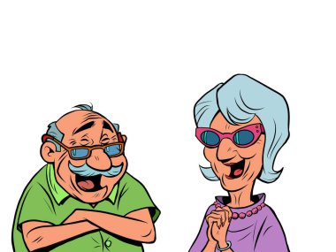Yaşlı bir adam ve yaşlı bir çift gülüyor. Aşk ve dostluk