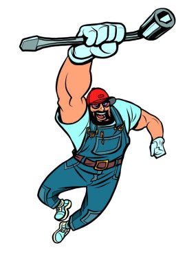 İngiliz anahtarı mekanik araba tekerleği değiştirme, uzman tamir servisi.