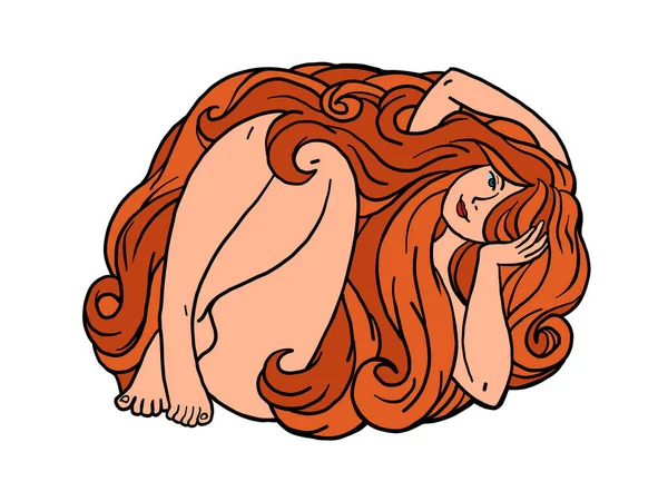 Жінка з дуже довгим волоссям, гола без одягу — стоковий вектор