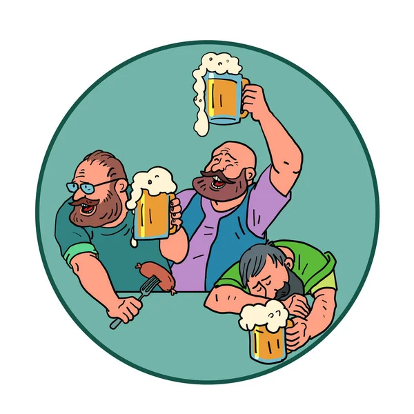 Soirée bière, Oktoberfest. amis joyeux ivres, salutation de bière — Image vectorielle