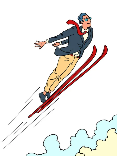 男商人跳台滑雪、冬季运动 — 图库矢量图片