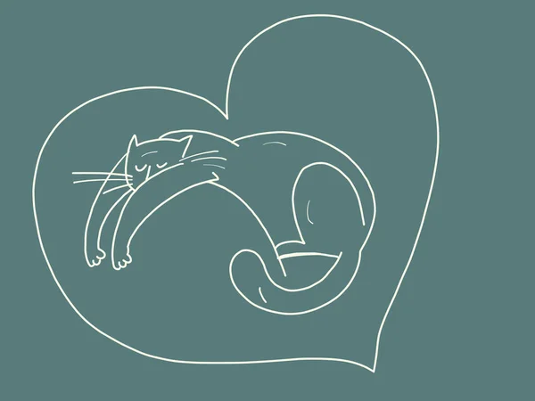 Кошка Спит Животное Отдыхает Милые Животные Винтажная Иллюстрация Ручной Работы — стоковый вектор