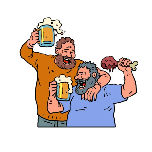 Impreza Piwna Festiwal Oktoberfest Mężczyźni Jedzą Mięso Piją Piwo Komiks — Wektor stockowy