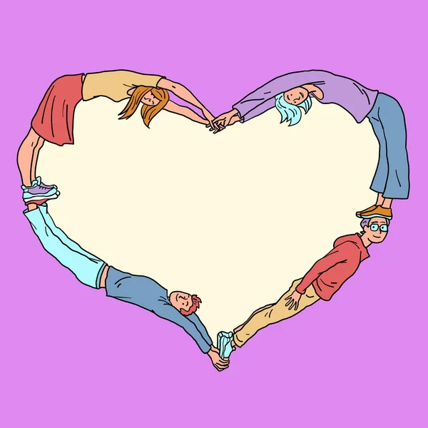 Aşk Silueti Insanları Sevgililer Günü Dostluk Barışı Çizgi Roman Çizimi — Stok Vektör