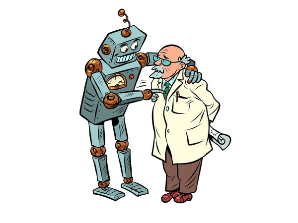 Robô Fala Com Professor Inteligência Artificial Mente Humana Dois Amigos — Vetor de Stock