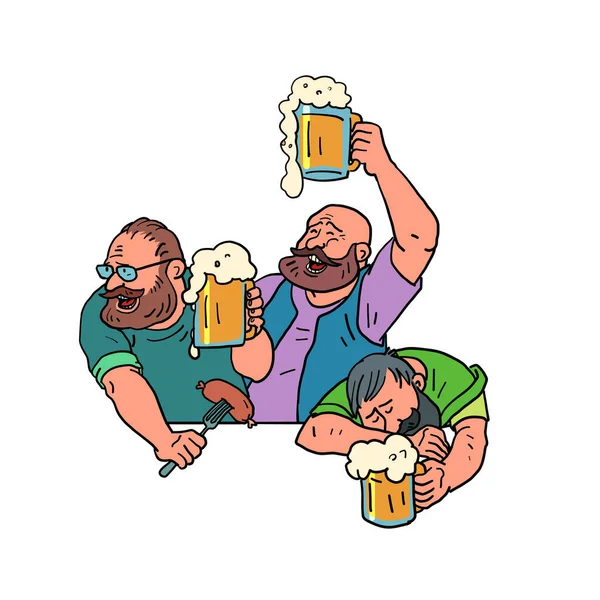 Soirée Bière Oktoberfest Amis Joyeux Ivres Salutations Bière Bande Dessinée — Image vectorielle