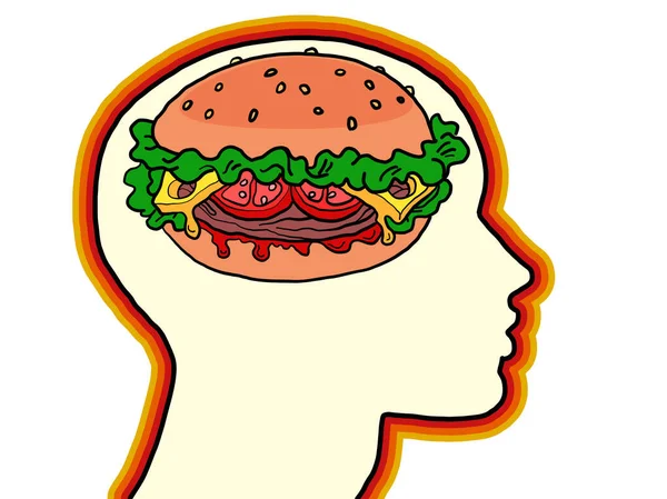 Burger Street Food Hunger Thoughts Silhouette Head Dreams Comic Cartoon — 图库矢量图片