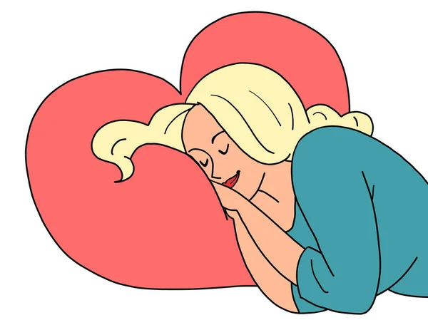 若い女性は夜には 残りの疲労眠る ホーム リラックスした雰囲気 漫画ハンドドローイングヴィンテージイラスト — ストックベクタ