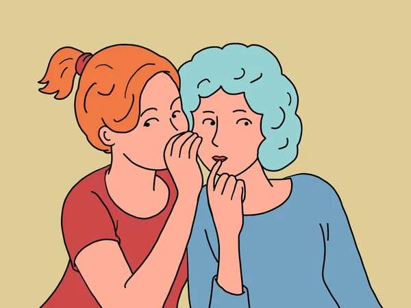 Секрет Две Женщины Шепчутся Дружба Людей Публичные Новости Ретро Иллюстрация — стоковый вектор