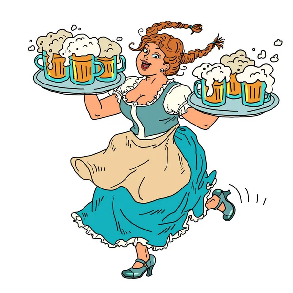 Una Camarera Con Una Cerveza Con Ropa Nacional Oktoberfest Festival — Archivo Imágenes Vectoriales