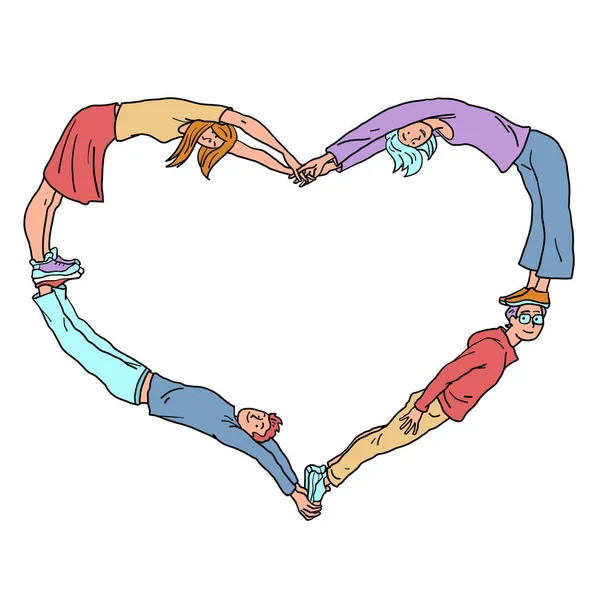 Corazón Amor Gente Silueta Día San Valentín Paz Amistad Caricatura — Vector de stock