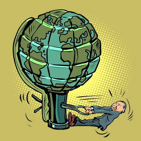 政治家は世界を爆破したがっている 惑星地球は手榴弾のようです 戦争と侵略 漫画キッチュヴィンテージスタイルの手描きイラスト — ストックベクタ