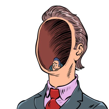 Korku zihin düşünceleri psikoloji, erkek bilincinin sırları. Çizgi film klasik el illüstrasyonu