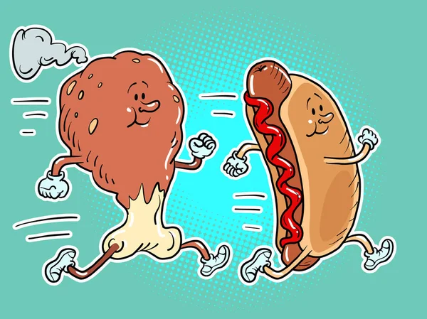 Coscia Pollo Coscia Tacchino Prosciutto Corre Insieme Con Hot Dog — Vettoriale Stock