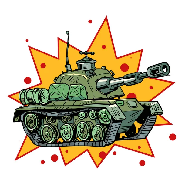 Moderner Militärpanzer Militärische Waffe Armeewagen Selbstfahrende Artillerie Comiczeichentrick Vintage Retro — Stockvektor