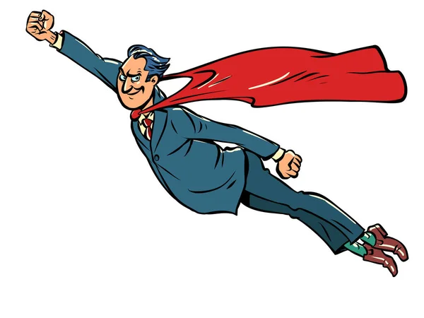 Бізнесмен Супергерой Чоловік Костюмі Червоною Накидкою Герой Летить Допомогу Комікс — стоковий вектор