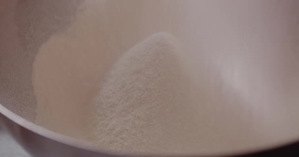 Sifting flour in Strainer. Woman Preparing Ingredients for baking croissants. — Wideo stockowe