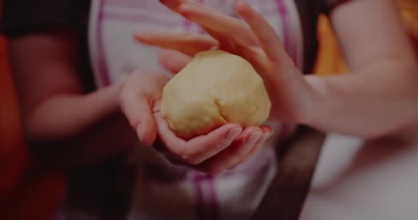 Mulher amassar massa, fazendo pão usando receita tradicional. — Vídeo de Stock
