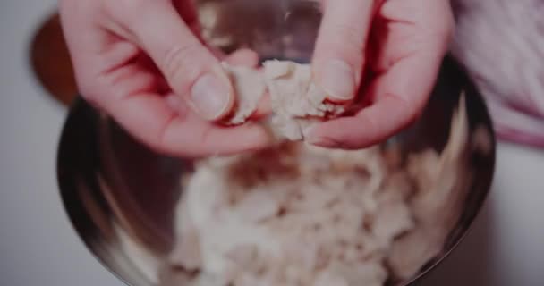 Woman Crushing Yeast in Hands Baking Croissants. — Vídeo de stock