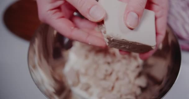 Woman Crushing Yeast in Hands Baking Croissants. — Vídeo de stock