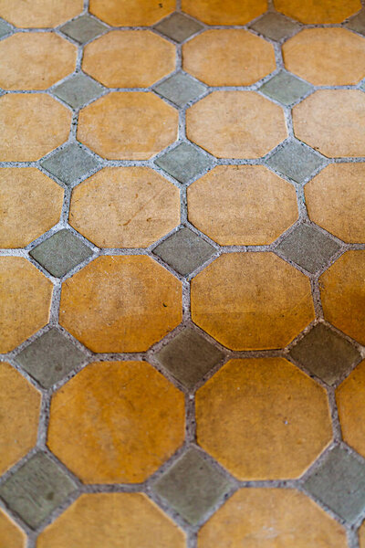Geometric Pattern of Old Church Floor Close up
