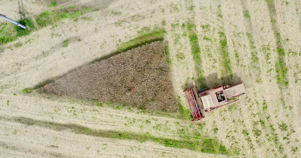 Γεωργία Harvester Συγκομιδή Πεδίο Αεροφωτογραφία — Φωτογραφία Αρχείου