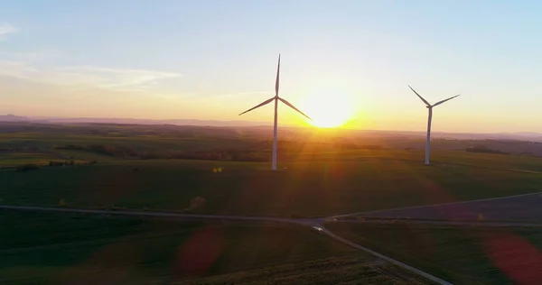 Aerial wiev of windmills farm. Power Energy Production — Stock Photo, Image