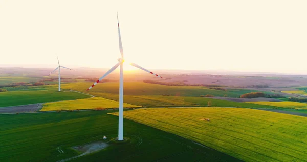 Aerial wiev of windmills farm. Power Energy Production — Stock Photo, Image