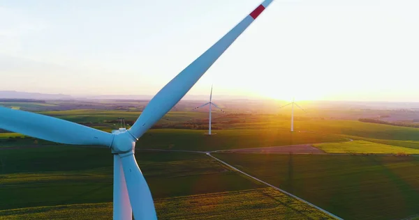 Aerial wiev of windmills farm. Power Energy Production — Stock Photo, Image