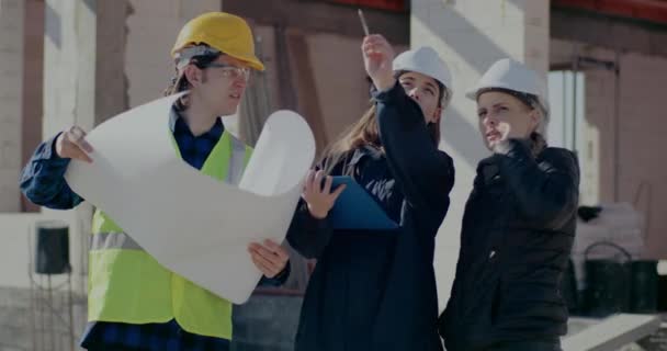 Jeunes collaboratrices confiantes discutant par le travailleur — Video