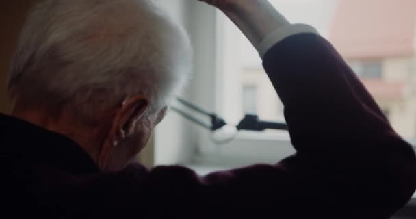 Anciano Jubilado Anciano Anciano Solo Casa — Vídeos de Stock