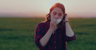 Young woman wearing protective face mask covid 19 concept.