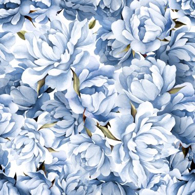 Kusursuz botanik ve çiçek desenli, elle çizilmiş suluboya mavi şakayık çiçekleri ve yapraklı. 
