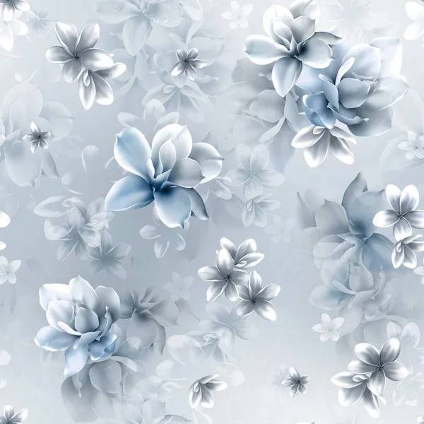 Zökkenőmentes Digitális Virágminta Illusztráció Magnóliával Frangipani Plumeria Trópusi Virágokkal Zökkenőmentes — Stock Fotó