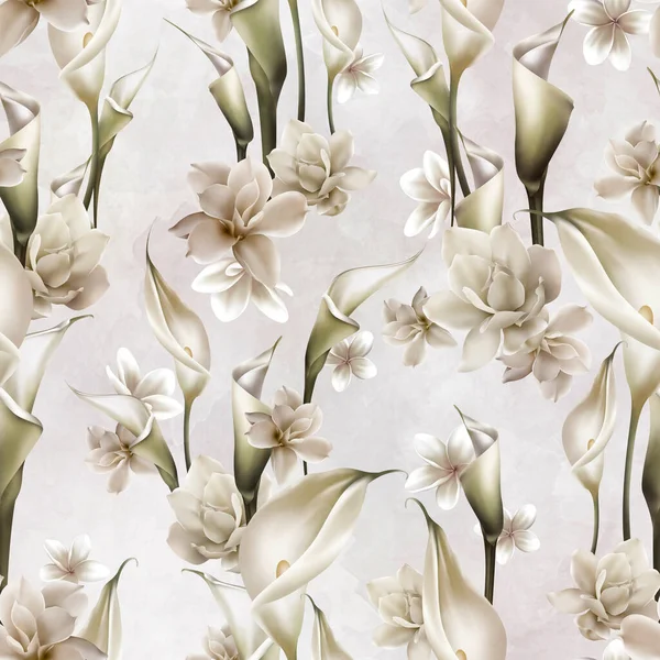 Patrón Floral Digital Sin Costuras Ilustración Con Magnolia Calla Flores — Foto de Stock