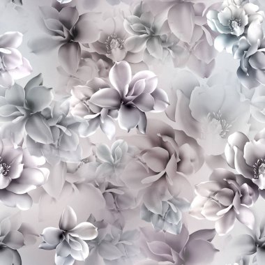 Manolya ve şakayık çiçekleriyle kusursuz, soyut çiçek deseni. Kusursuz botanik arka plan ve illüstrasyon