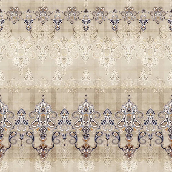 Seamless Ornamental Classic Paisley Border Textured Background Classic Paisley Elements — стоковое фото