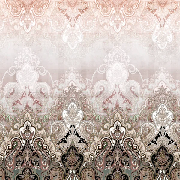 Seamless Ornamental Classic Paisley Border Textured Background Classic Paisley Elements — Stockfoto