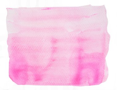 Beyaz kağıda suluboya vuruşu ve sprey, beyaz arkaplanda izole edilmiş elle çizilmiş pembe sıvı damlalar.