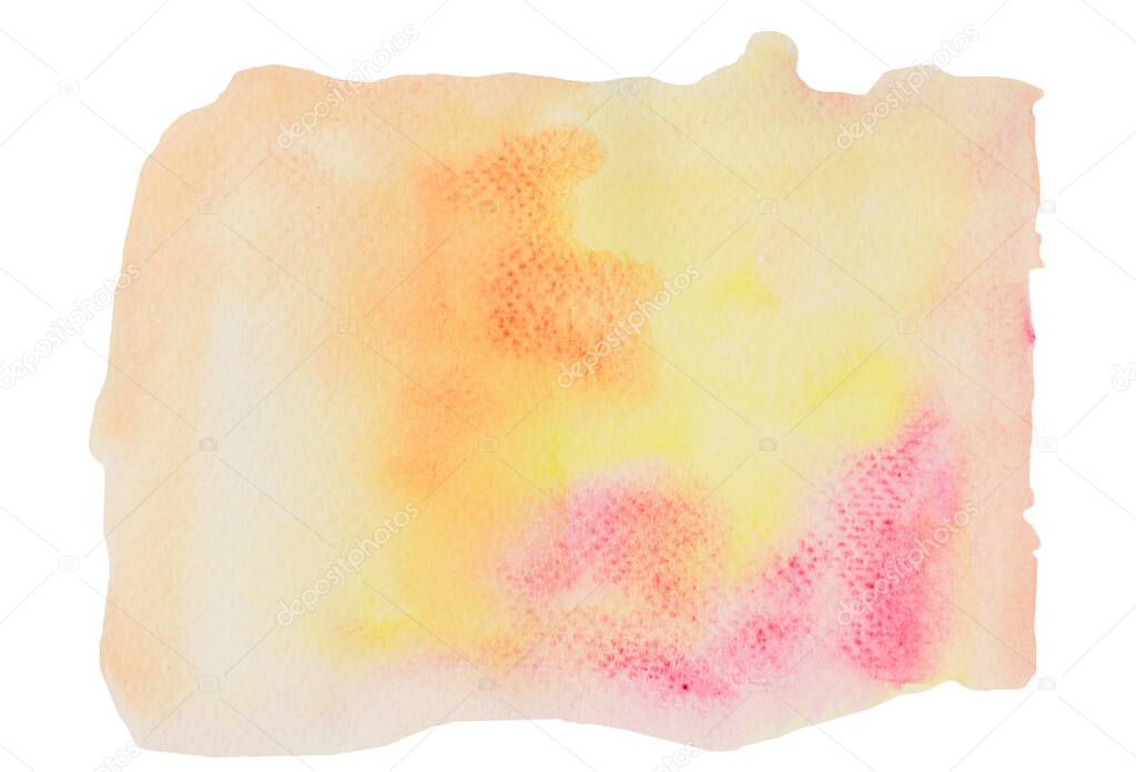 Red with pink color stains flow on orange color surface isolated on white background , Illustration abstract and bright background from watercolor hand draw on paper