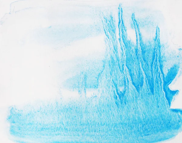 濃い色から薄い色へのグラデーション 白い表面に青い汚れの流れ 紙に水彩画の手描きから抽象的かつ明るい背景 — ストック写真