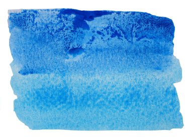 Soyut arkaplan ve doku deseni beyaz arkaplanda izole edilmiş mavi renk akışı, resimli suluboya el çizimi ve kağıt üzerine boyanmış