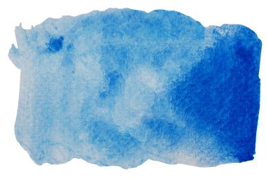 Soyut arkaplan ve doku deseni beyaz arkaplanda izole edilmiş mavi renk akışı, resimli suluboya el çizimi ve kağıt üzerine boyanmış