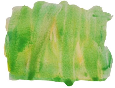 Yeşil ve sarı renkler beyaz arkaplanda uyum sağlar, illüstrasyon, kağıt üzerine soyut suluboya el çizimi