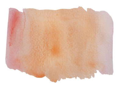 Beyaz kağıda suluboya vuruşu ve sprey, beyaz arkaplanda izole edilmiş kırmızı ve turuncu sıvı damlatarak elle sarıya boyanmış soyut arkaplan