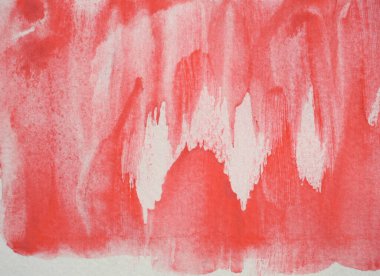 Beyaz zemin üzerinde soyut arkaplan ve desen kırmızı ve pembe renk akışı, resimli suluboya el resmi ve kağıt üzerine boyanmış