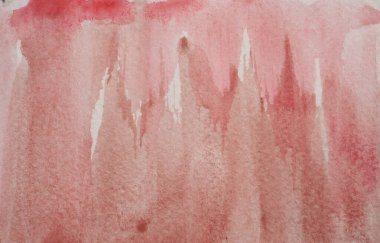 Beyaz kağıda suluboya vuruşu ve sprey, kırmızı sıvı damlalı kahverengi elle çizilmiş soyut arkaplan