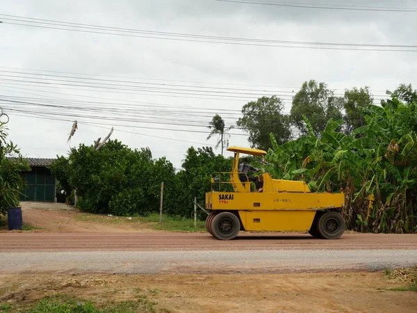 Prachuap Khiri Khan Thailand July 2022 Yellow Heavy Tractor Vibratory — Stockfoto